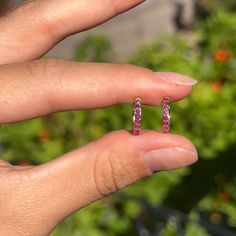 10KT yellow gold genuine ruby huggie hoop earrings. Ruby is the birthstone for July Babies! Also available in emerald. Length: 8mm Diameter: 8mm Thickness: 1.5mm Weight: 1.03 grams Stamped 10K 10K solid gold Latch backs One pair (16) 1.5mm genuine, prong set, round rubies Can also do in ruby Panther Jewelry, White Gold Bracelet, Rose Gold Pendant, White Gold Necklaces, Rose Gold Bracelet, Yellow Gold Bracelet, White Gold Earrings, Yellow Gold Pendants, Yellow Gold Earring