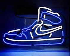 #NeonSigns #BrightIdeas #NeonSignNames #NeonInspiration #NeonRoom #RoomDecor Shoes Neon Sign, Neon Light Wallpaper, Photo Bleu, Cool Neon Signs, Jordan Logo Wallpaper, Blue Neon Lights, Blue Aesthetic Dark, Neon Wall Art, Baby Blue Aesthetic