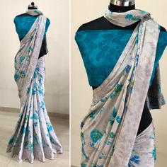 Grey crape silk digital printed saree Indowestern Saree, Chennai Wedding, Tutorial Drawing, Lace Saree, Surat Gujarat, India India, Saree Photoshoot, Ethnic Sarees, Black Saree