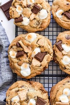 chocolate chip cookies with marshmallows on a cooling rack