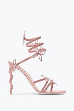 Jeweled Margot Pink Powder Butterfly Sandal 105 | Rene Caovilla® Club Heels, Elegant Shoes Heels, Rene Caovilla Shoes, Butterfly Heels, Butterfly Sandals, Heels Aesthetic, Pink Powder, Jeweled Sandals, Classy Shoes