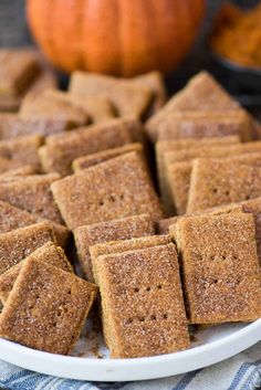 several pieces of graham crackers on a white plate