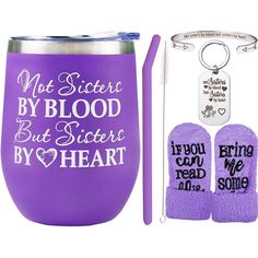 purple wine tumbler with matching wristbands and keychain that says not sicker by blood but sicker by heart