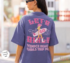 "This custom Comfort Colors Coastal Cowgirl shirt is great for a beach trip, family cruise, summer bachelorette or desert cowboy themed party!  🦨 --- ABOUT THIS ITEM --- ✦ Comfort Colors Garment-Dyed Unisex Crewneck T-shirt ✦ 100% Ringspun Cotton ✦ DTG-printed so no cracking or peeling ✦ Water-based ink, safe for children and pets ✦ Colors of design and shirt may vary depending on monitor/screen settings 🦨 --- SIZING --- ✦ Please consult the size charts before purchase to ensure a great fit fo Trendy Customizable Summer T-shirt, Customizable Graphic Tee For Summer, Summer Relaxed Fit Tops, Customizable Tops For Summer Vacation, Customizable Summer Beach Tops, Customizable Blue Tops For Summer, Customizable Summer Tops For Beach, Customizable Summer Tops For The Beach, Customizable Short Sleeve T-shirt For Vacation