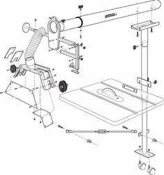 an assembly diagram showing the parts for a table sawing machine with wheels and attachments