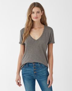 The Deep V Tee - SPLENDID Relaxed Washed T-shirt, Womens Basic Tee, Basic Clothing, Clothing Wardrobe, Wardrobe Basics, Womens Basic, U Neck, Basic Outfits, Perfectly Imperfect