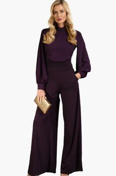 Shop this stylish Blouson Sleeve Wide Leg Jumpsuit in Damson Purple, perfect for any occasion! Featuring elegant blouson sleeves, a flattering wide-leg silhouette, and a rich, deep purple color, this jumpsuit offers both comfort and sophistication. Whether you're attending a wedding, brunch, or a night out, this versatile piece adds a chic touch to your wardrobe. London Clothing, Coverall Jumpsuit, London Outfit, Blouson Sleeve, Jumpsuit Elegant, Ladies Of London, Workwear Dress