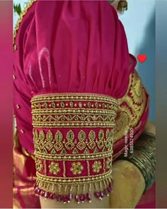 Puff Hands Maggam Work Blouse, 3d Maggam Work, Simple Aari Work Designs, Sleeve Aari Work, Embroidery Work Design, Pot Neck, Red Blouse Design, South Indian Blouse, Blouse Hangings