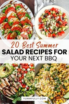 different salads with the words 20 best summer salad recipes for your next bbq