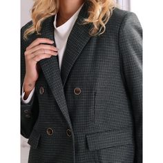 Keep your look casual and elegant in this blazer from Hobemty, featuring plaid fabric, long sleeve, lapel collar, fully lined, double-breasted, with flap pockets. Pair with jeans or wide-leg pants and heels for a casual or chic office look. Focused on Ladies' Semi-Formal Wear - This blazer can be a perfect addition to almost any outfit from formal to daily wear, great for work, meetings, office, businesses, work, casual, daily dressing, etc. Plaid Outerwear For Business Casual, Plaid Casual Outerwear For Business Casual, Business Casual Long Sleeve Houndstooth Blazer, Fall Plaid Blazer With Pockets, Winter Plaid Blazer With Hidden Button Closure, Winter Plaid Blazer With Double Button Closure, Plaid Blazer With Pockets, Plaid Blazer With Pockets For Fall, Elegant Plaid Blazer With Pockets