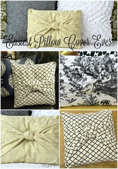 four different pillows with bows on them and the words, crochet pillow covers ever