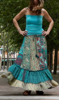 Silk ruffled skirt, waist at the front is smooth and elastic at the back. spectacular fall Scrap Skirt, Fairy Skirts, Bohemian Style Skirts, Rag Skirt, Otherworldly Beauty, Boho Whimsical, Skirt With Ruffles, Creative Clothing, Peasant Skirt