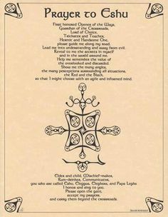 The symbolism and prayer depicted in this parchment poster offer a potent prayer to Eshu, Orisha and loa, to offer assistance, guidance, and aid in all things. 8 1/2" x 11". Smudging Prayer, Papa Legba, African Spirituality, Sigil Magic, Pagan Witch, Spells Witchcraft, Ancient Symbols, Beautiful Posters, Spell Book