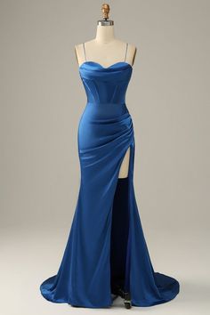 Fitted Pre-draped Sleeveless Gown, Pre-draped Sleeveless Bridesmaid Evening Dress, Fitted Sleeveless Satin Dress For Prom Season, Fitted Sleeveless Satin Dress For Prom, Sleeveless Pre-draped Dresses With Sweep Train, Pre-draped Sleeveless Dresses With Sweep Train, Sleeveless Ruched Evening Dress For Prom, Banquet Strapless Dress With Ruched Bodice, Full Length Gown With Ruched Bodice For Party