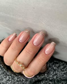 50+ Cute New Years Eve Nails That Are Super Trendy! - Prada & Pearls Simple Prom Nails French Tips, 2023 Nail Trends For Women, Nye Nails French Tip, Rose Gold Square Nails, Nails Deep Powder, Colored French Tip Nails Squoval, Champagne French Tip Nails, Short Glitter French Tip Nails, Gold Glitter French Tip Nails