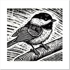 Bring the charm of a woodland favorite into your space with this linocut-style chickadee illustration! This design captures the delightful spirit of the chickadee with bold, textured lines and a classic linocut aesthetic that adds a touch of handmade authenticity. Perfect for nature lovers, bird watchers, and fans of rustic or vintage-inspired art, this piece is ideal for adding character to any setting. Whether on t-shirts, stickers, or home decor, this chickadee design brings a little bit of nature’s joy wherever it goes! -- Choose from our vast selection of art prints and posters to match with your desired size to make the perfect print or poster. Pick your favorite: Movies, TV Shows, Art, and so much more! Available in mini, small, medium, large, and extra-large depending on the design Linocut Aesthetic, Chickadee Illustration, Relief Printmaking, Linocut Printmaking, Lino Art, Vintage Inspired Art, Raven Art, Bird Watchers, Linocut Art