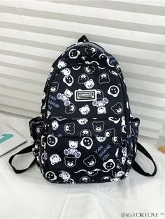 BagForLove - Preppy Functional Backpack with Cartoon & Letter Graphics Cute Black Nylon Bag, Backpack Preppy, Preppy Backpack, Animal Backpacks, Functional Backpack, Cartoon Letters, Word Wrap, Classic Backpack, Bags Backpacks