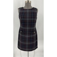 Tommy Hilfiger Plaid Academia Back Zip Dress 10 Gnu With Partial Tags. Faux Pockets In Front With Gold Tone Buttons. Tommy Logo Back Zipper Pull Fully Lined. Very Nice Quality. Sleeveless. Size 10 L 36 Inches Armpit To Armpit 19 Inches Waist 17 Inches, Hip 20 1/2 Inches Fitted Sleeveless Plaid Work Dress, Fitted Sleeveless Plaid Dress For Work, Plaid Mini Dress For Office, Tommy Hilfiger Knee-length Workwear Dress, Tommy Hilfiger Knee-length Mini Dress For Work, Fitted Knee Length Dress, Casual Work Dress, Gold Midi Dress, Navy Blue Floral Dress