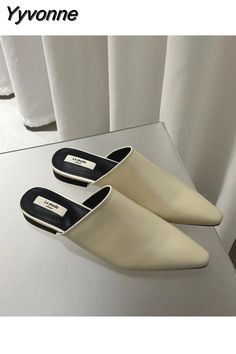 Yyvonne Flat Slippers Women Brand Slides 2023 Fashion Mules Shoes Slip On Casual Outdoor Slipper Closed Toe Low Heel Summer Shoes Chic Cream Flat Mules, Cream Pointed Toe Casual Mules, Chic Cream Pointed Toe Mules, Casual Cream Pointed Toe Mules, Beige Pointed Toe Synthetic Mules, Chic White Mules For Fall, Flat Slippers, Outdoor Slippers, Earring Trends