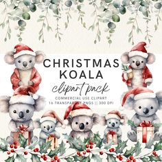 watercolor christmas koala clipart pack