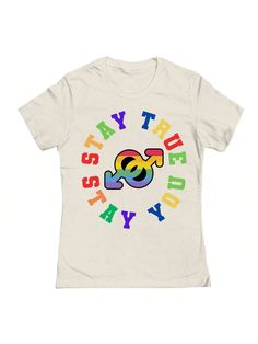 COMFY & COOL:  This is a licensed product by THREADLESS © Copyright 2024. Made of great-quality materials that are durable, comfortable, and easy to care for. Whether you're looking for a funny, inspirational, or pop-culture-inspired graphic tee shirt, we've got you covered.Nearly There Stay True, Stay You - Lgbt Rainbow Typography Design Graphic Ladies Cotton T-Shirt Beige Casual  Short Sleeve  Cartoon,Letter    Women Clothing, size features are:Bust: ,Length: ,Sleeve Length: Cartoon Letters, Graphic Tee Shirts, Graphic Design Typography, Typography Design, Womens Tees, Cotton Tshirt, Tee Shirts, Graphic Tees, Typography