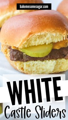 white castle sliders with pickles and cheese on the buns are ready to be eaten