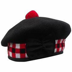 BALMORAL Bonnet Highland SCOTTISH Plain BLACK 100% WOOL Piper HATS CAP 55-62 Top Quality Pure Wool Balmoral Hats in Plain Black Colors. Normally worn as part of Scottish military or civilian dress as well as Balmoral is a traditional Scottish cap (bonnet, or 'bunnet' in Scots), worn as part of Highland dress, either informal or formal.  The Balmoral is made from thick, woolen material and features the traditional small pom-pom on top (called a 'toorie'), rose cockad Dice Hat, Scottish Costume, Scottish Crest, Scottish Bagpipes, Kilt Accessories, Scottish Clothing, Kilt Belt, Kilt Jackets, Leather Kilt