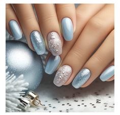 Winter Nails Blue, Christmas Nails Blue, Simple Christmas Nails, Blue Christmas Nails, Fancy Nail Art, Holiday Nail Designs, Christmas Nails Easy, Christmas Gel Nails, Blue Nail Designs