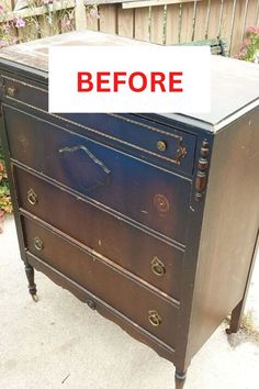 Thrift Store Dresser Makeover Idea DIY Before and After Bedroom On A Budget Diy, Dresser Makeover Diy, Decoupage Dresser, Vintage Dresser Makeover, Ikea Dresser Makeover, Painting Laminate Furniture, Upcycle Storage, Bedroom On A Budget, Guest Bedroom Makeover