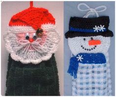 Santa and Snowman Towel Toppers Crochet Pattern - Maggie's Crochet Towel Toppers Crochet, Emily Travis, Towel Toppers, Crochet Towel Topper, Holiday Crochet Patterns, Christmas Gifts To Make, Confection Au Crochet, Crochet Santa, Crochet Towel