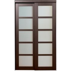 the sliding glass doors are brown and white with frosted glass panels on each side