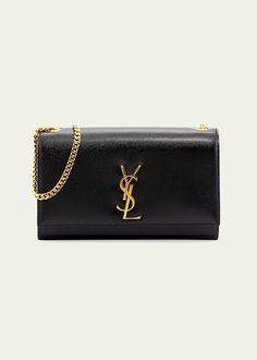 Saint Laurent Kate Medium YSL Crossbody Bag in Grained Leather Classic Shoulder Bag With Metal Logo, Designer Rectangular Shoulder Bag With Metal Logo, Luxury Shoulder Bag With Metal Logo, Classic Rectangular Shoulder Bag With Metal Logo, Leather Evening Bag With Logo, Evening Leather Bag With Logo, Evening Leather Bags With Logo, Luxury Rectangular Shoulder Bag With Metal Logo, Classic Formal Bags With Metal Logo