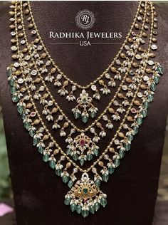 Teenlada Necklace, Satlada Necklace Gold, Satlada Necklace, Long Bridal Necklace, Bridal Necklace Designs, Neck Pieces Jewelry, Choker Necklace Designs, Indian Bridal Jewelry Sets