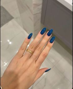 #bluenails#nails#elegant#oldmoney#gucci#longnails#style#fashion#ring#goldrings#summernails Deep Colored Nails, Aesthetic Almond Nails Simple, Elongated Almond Nails, Simple Nail Ideas 2023, Fail Nails 2023, Almond French Tip Nails Color Winter, Regular Gel Nails Manicures, Almost Spring Nails, Navy Blue Almond Shaped Nails