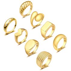 PRICES MAY VARY. 𝐆𝐎𝐋𝐃 𝐂𝐇𝐔𝐍𝐊𝐘 𝐑𝐈𝐍𝐆𝐒: You will get 8pcs gold rings with a combination of various styles such as dome ring, croissant ring, signet ring, open twisted ring, love heart ring, cz inlaid star ring, and layered ring. These thick gold rings for women men are suitable for any occasions, perfect for daily outfit 𝐏𝐑𝐄𝐌𝐈𝐔𝐌 𝐐𝐔𝐀𝐋𝐈𝐓𝐘: The chunky gold ring set made of environmentally friendly alloy, 18k real gold plated. Nickel-free, lead-free, and hypoallergenic. You Gold Chunky Rings, Thick Gold Ring, Layered Rings, Braided Ring, Chunky Rings, Gold Ring Sets, Twist Ring, Ring Minimalist, Domed Ring