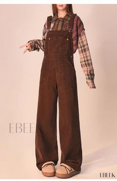 Brown Corduroy Overalls Casual Pants Loose Fit Wide Leg Winter Trousers Fall Corduroy Overalls For Workwear, Fall Corduroy Workwear Overalls, Cotton Wide Leg Overalls For Fall, Wide Leg Cotton Overalls For Fall, Casual Brown Overalls, Wide Leg Overalls For Fall Workwear, Winter Cotton Overalls, Cotton Winter Overalls, Fall Overalls With Pockets