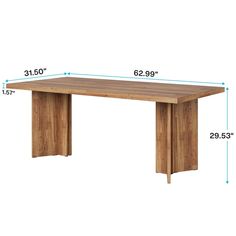 a wooden table with measurements for the top and bottom section, including one leg height