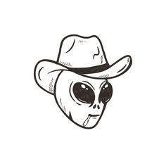 a drawing of a skull wearing a cowboy hat with eyes drawn on it's face