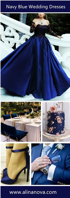 Black And Navy Wedding Dress Blue Satin Ball Gown For Wedding, Royal Blue Satin Evening Dress For Wedding, Elegant Royal Blue Evening Dress For Debutante Ball, Royal Blue Wedding Gown With Sweep Train, Royal Blue Evening Dress For Wedding And Prom Season, Elegant Royal Blue Ball Gown For Debutante Ball, Black And Navy Wedding, Navy Wedding Dress, Wedding Dress For Bride