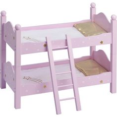 a pink wooden bunk bed with gold stars