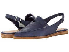 Sperry Saybrook Slingback Leather - Women's Shoes : Navy : The Sperry Saybrook Slingback in Leather is a chic little closed-toe flat that will pair perfectly with your favorite outfit, day or night. Features a closed, pointy toe with an adjustable buckle at ankle strap. Textured leather uppers in a solid-color design for easy styling. Soft leather and textile lining with a cushioned footbed for optimal comfort. Durable man-made outsole. Imported. Measurements: Heel Height: 1 2 in Weight: 8 oz Pr Leather Almond Toe Sandals For Work, Workwear Leather Sandals With Almond Toe, Workwear Almond Toe Leather Sandals, Leather Sandals With Rubber Sole For Work, Leather Sandals With Slip-on Fit And Pointed Toe, Leather Slip-on Sandals With Pointed Toe, Leather Pointed Toe Slip-on Sandals, Open Toe Flats With Removable Insole For Work, Leather Sandals With Pointed Toe And Slip-on Fit