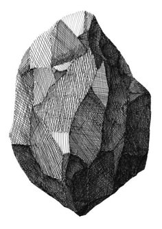 a black and white drawing of a rock with lines coming out of the rocks on it