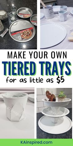 there are three different trays with food on them and the words make your own tiered trays for as little as $ 5