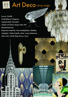 an advertisement for art deco, including chandeliers