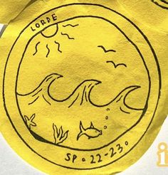 a yellow wax seal with the words lorde written on it and fish swimming in the water