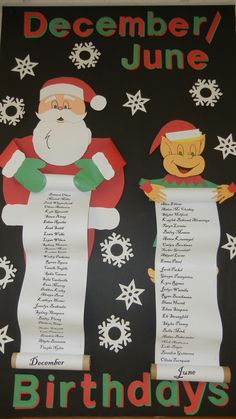 a christmas bulletin board with santa and mrs claus