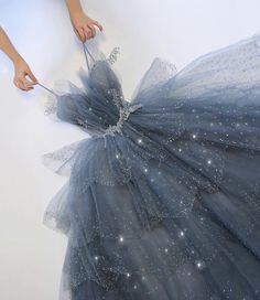 Blue tulle sequins long ball gown dress formal dress · Little Cute · Online Store Powered by Storenvy Fairytale Core, Renew Vows, Gaun Abad Pertengahan, Celestial Theme, Chic Evening Dress, Tulle Dresses, 파티 드레스, Stunning Prom Dresses, Night Court