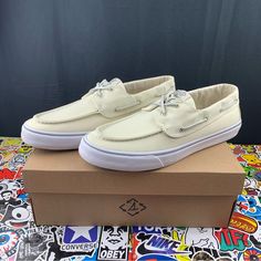 These Shoes Are Brand New With Box And Tags All Included. They Will Be Shipped Inside The Original Box Inside Of A Usps Post Box For Maximum Protection. Sizes: 12 Mens -Sold- 11 Mens -Sold- 10.5 Mens 10 Mens 9.5 Mens 9 Mens 11-22 Bp23 White Boat Shoes With Rubber Sole And Round Toe, White Boat Shoes With Rubber Sole, White Round Toe Boat Shoes With Rubber Sole, White Slip-on Casual Boat Shoes, Casual White Slip-on Boat Shoes, Casual Low-top Boat Shoes With White Sole, Casual Beige Slip-on Boat Shoes, Casual Cream Canvas Shoes For Streetwear, White Lace-up Casual Boat Shoes