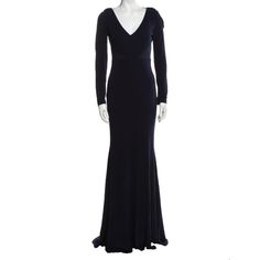 Badgley Mischka Evening Gown Maxi Dress Long Sleeves V Neck Navy Blue Elegant Party Nye Size 2 Size: Womens 2 Measurements: Chest: 27.5" Waist: 22.5" Length: 61" Condition: New With Issues: This Dress Includes Tags But Has Some Shelf Wear/Discoloration At Hemline- See Last Photos. There Is Also Some Beginnings Of Runs In The Mesh At Waist. Evening Gown With V-neck In Dressy Style, Blue Fitted Evening Maxi Dress, Elegant Blue Evening Gown, Blue Fitted Maxi Dress For Evening, Elegant Blue Cocktail Gown, Dressy Blue Maxi Dress For Evening, Elegant Blue Maxi Dress For Evening, Velvet Evening Gown, Lace Ruffle Dress