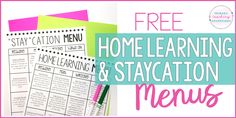 the free staycation menu with text overlay that reads, home learning and staycation menu